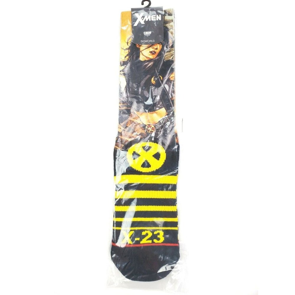 Bioworld X-Men Logo Wolverine X-23 Marvel Crew Socks Size 10-13 (shoe size 8-12)